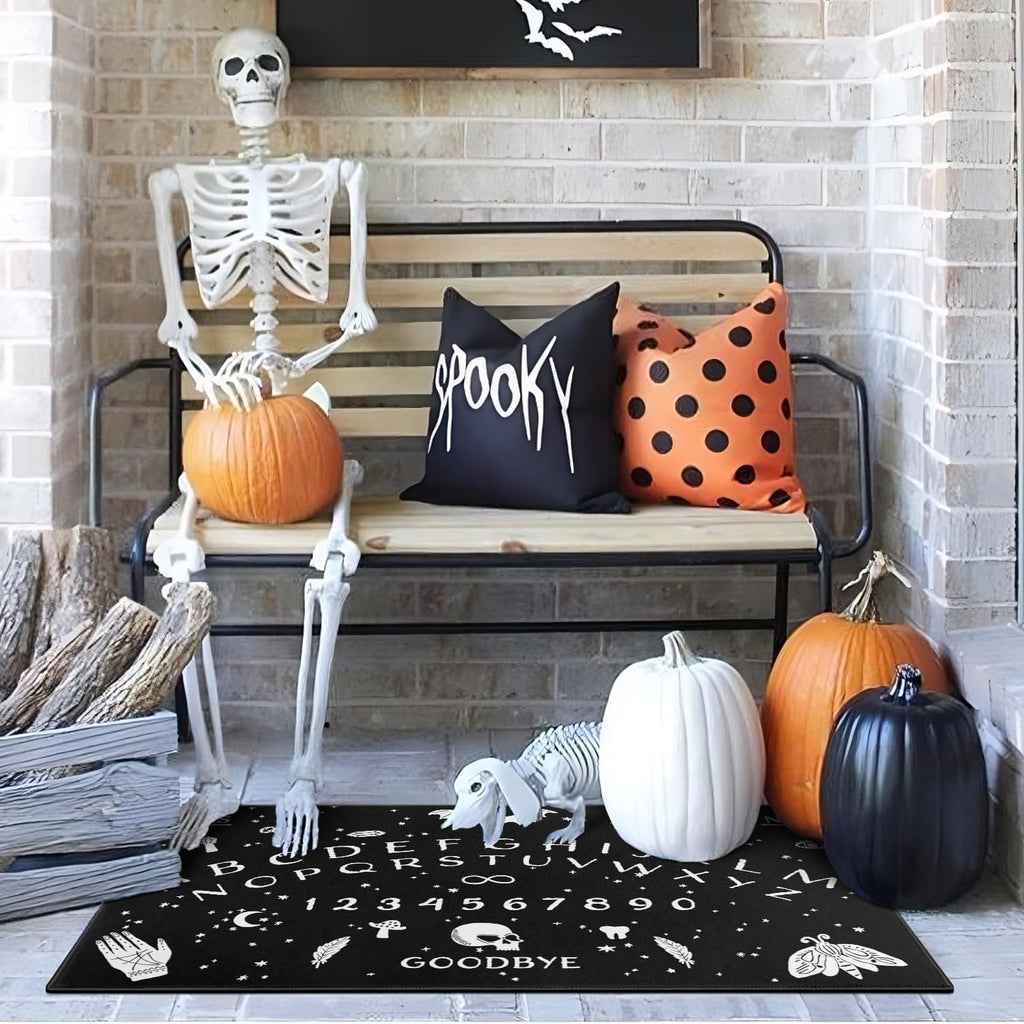 Halloween Door Mat,Goth Occult Spooky Creepy Witch Skull Bats Outdoor Mats for Front Door,Halloween Indoor Entrance Non-Slip Doormat Entryway Welcome Rubber Mats for Porch Decor 30" x 17"