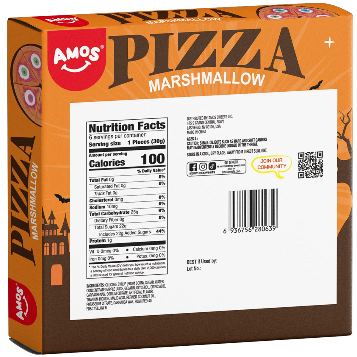 AMOS Cotton Candy Halloween Pizza, Eyeballs Candy for Party, Gluten-Free, 6 Count, 6.35 oz