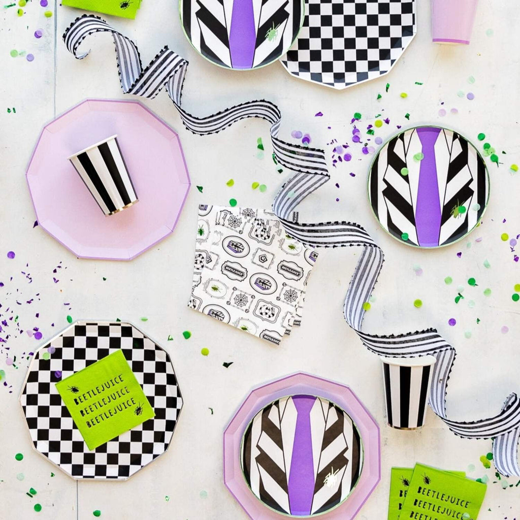 Bonjour Fête Black Stripe Paper Party Cups, Disposable Party Supplies, 8 Count, 12 Oz, Birthday, Halloween, New Years Eve
