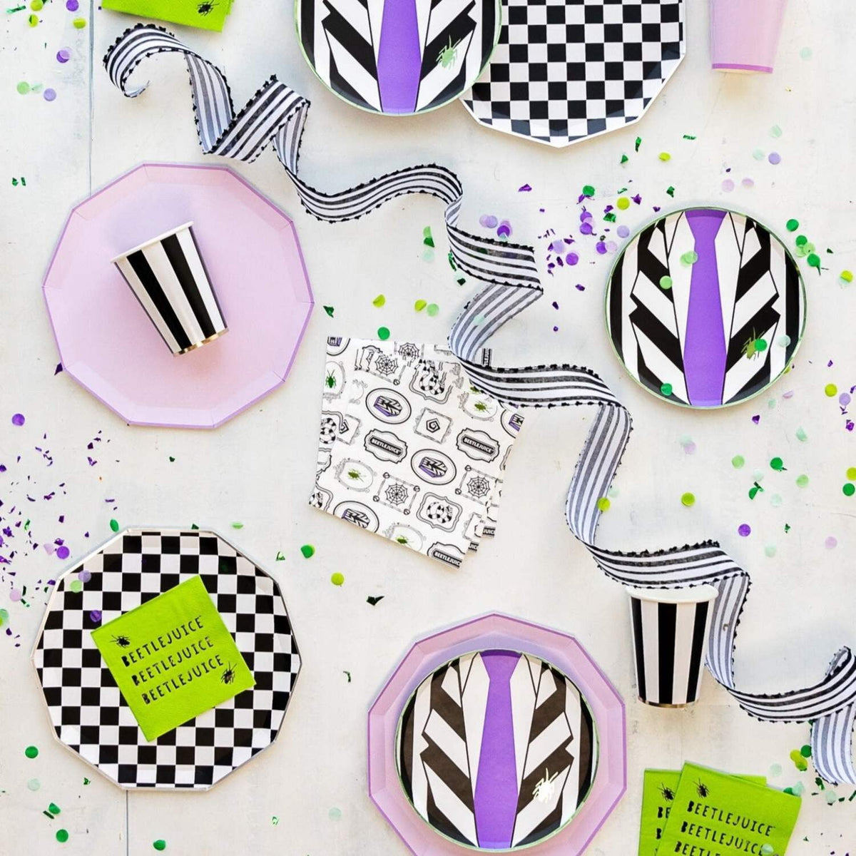 Bonjour Fête Black Stripe Paper Party Cups, Disposable Party Supplies, 8 Count, 12 Oz, Birthday, Halloween, New Years Eve