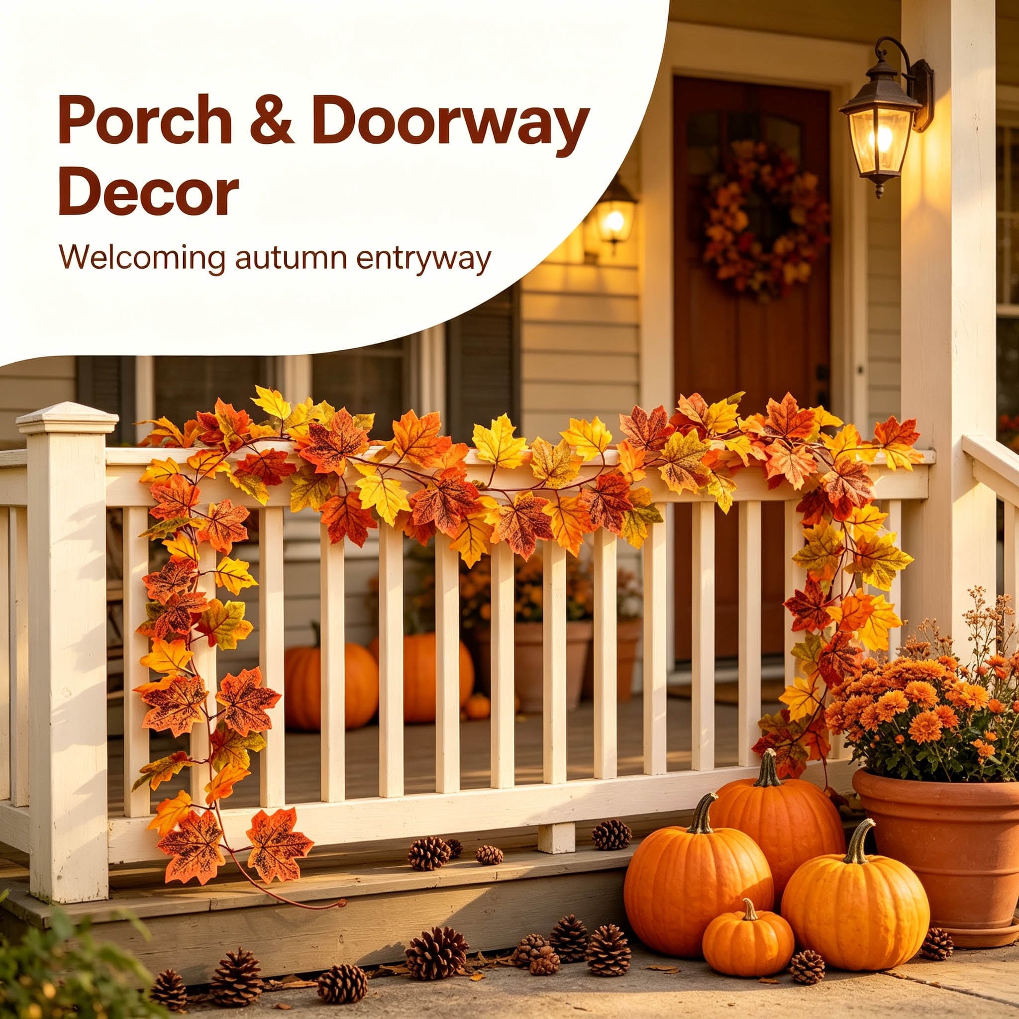 WKSCLPAI Halloween Maple Leaf Garland, Fall Vine Wreaths for Autumn Festivities Decor,Seasonal Garlands for Home,Halloween & Fall Decorations