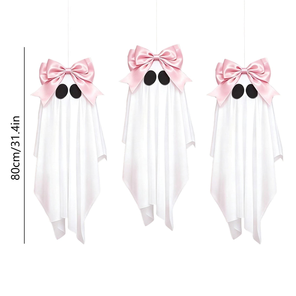 Pink Halloween Decor Ghost Candy Bowl Figurine with Bow and Scalloped Holder for Indoor Tabletop Decor and Party Favor Display