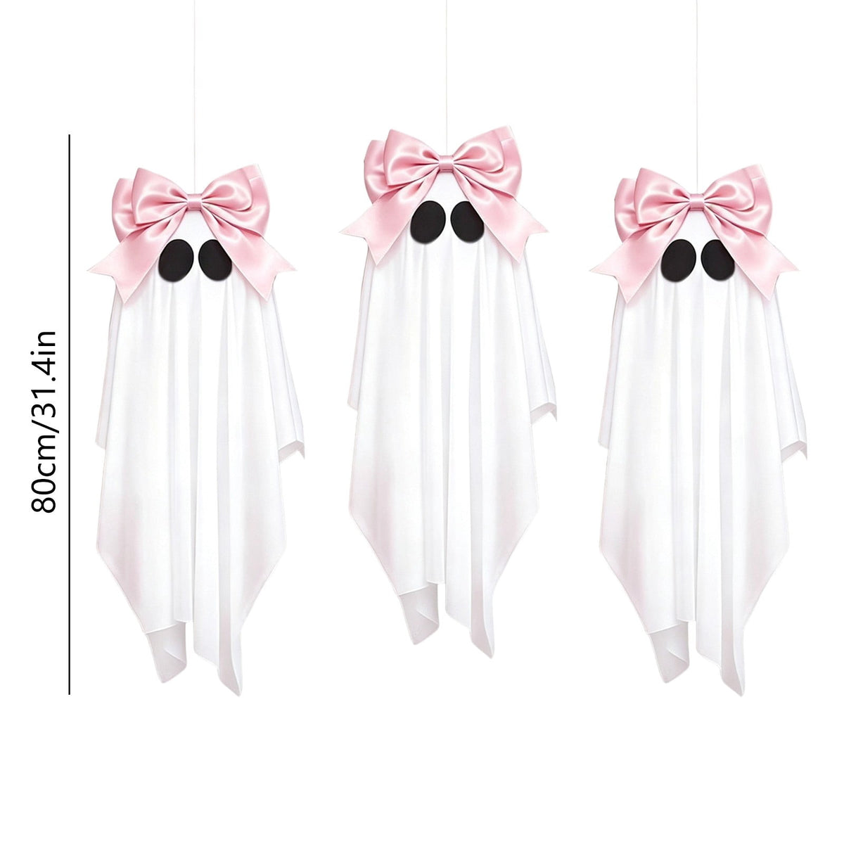 Pink Halloween Decor Ghost Candy Bowl Figurine with Bow and Scalloped Holder for Indoor Tabletop Decor and Party Favor Display