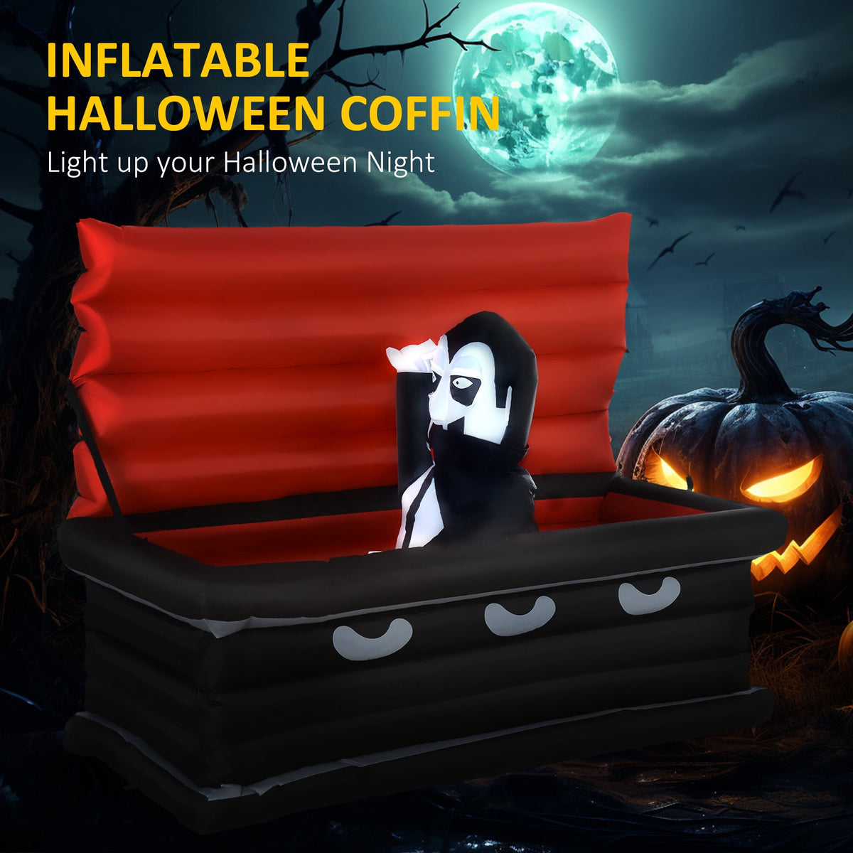 HomCom Vampire Giant Coffin Outdoor LED Waterproof Yard Inflatable, 2.6'