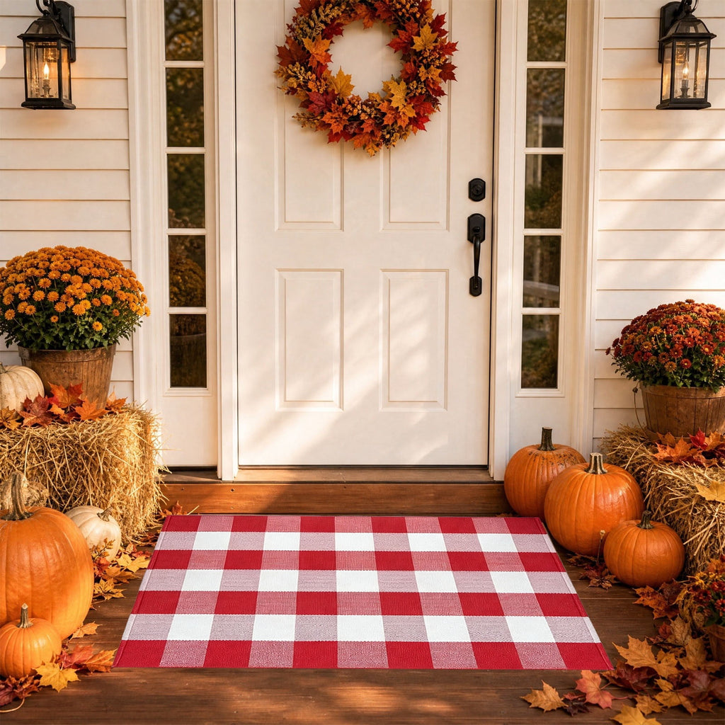 Dpityserensio Halloween Doormat Black Bat and Moon with Striped Border Non-Slip Washable Indoor Outdoor Rug, Vintage Fall Decor