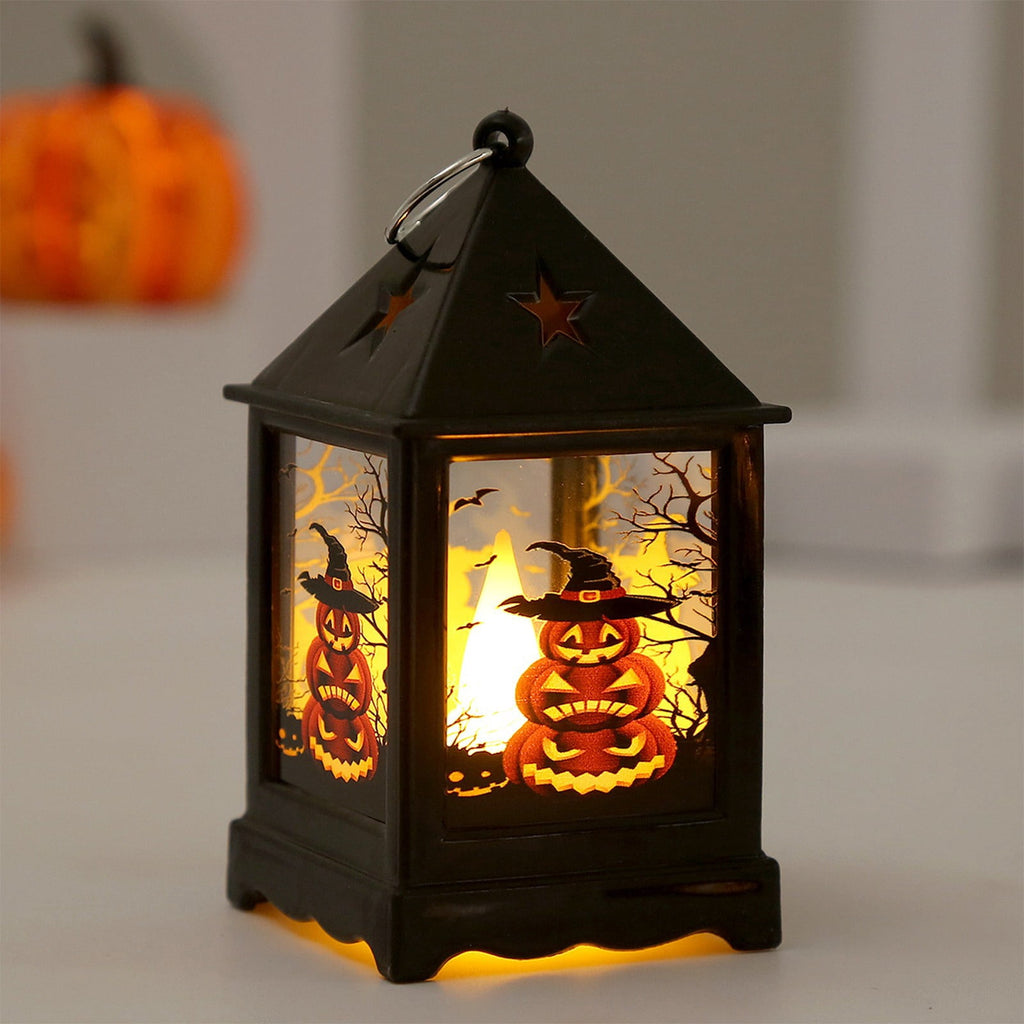 Halloween LED Lanterns with Spooky Skeleton, Owl, Bat, Castle & Flame Designs – Battery Operated Hanging Lights for Indoor/Outdoor Halloween Party Decor (C)