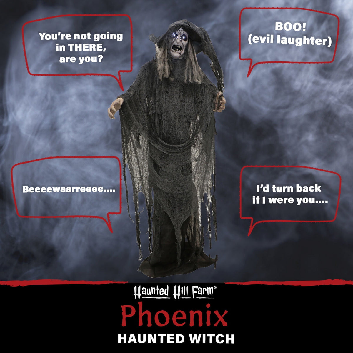 Haunted Hill Farm 5.75 ft Animatronic Witch Indoor/Covered Outdoor Halloween Decoration, HHWITCH-20FLSA