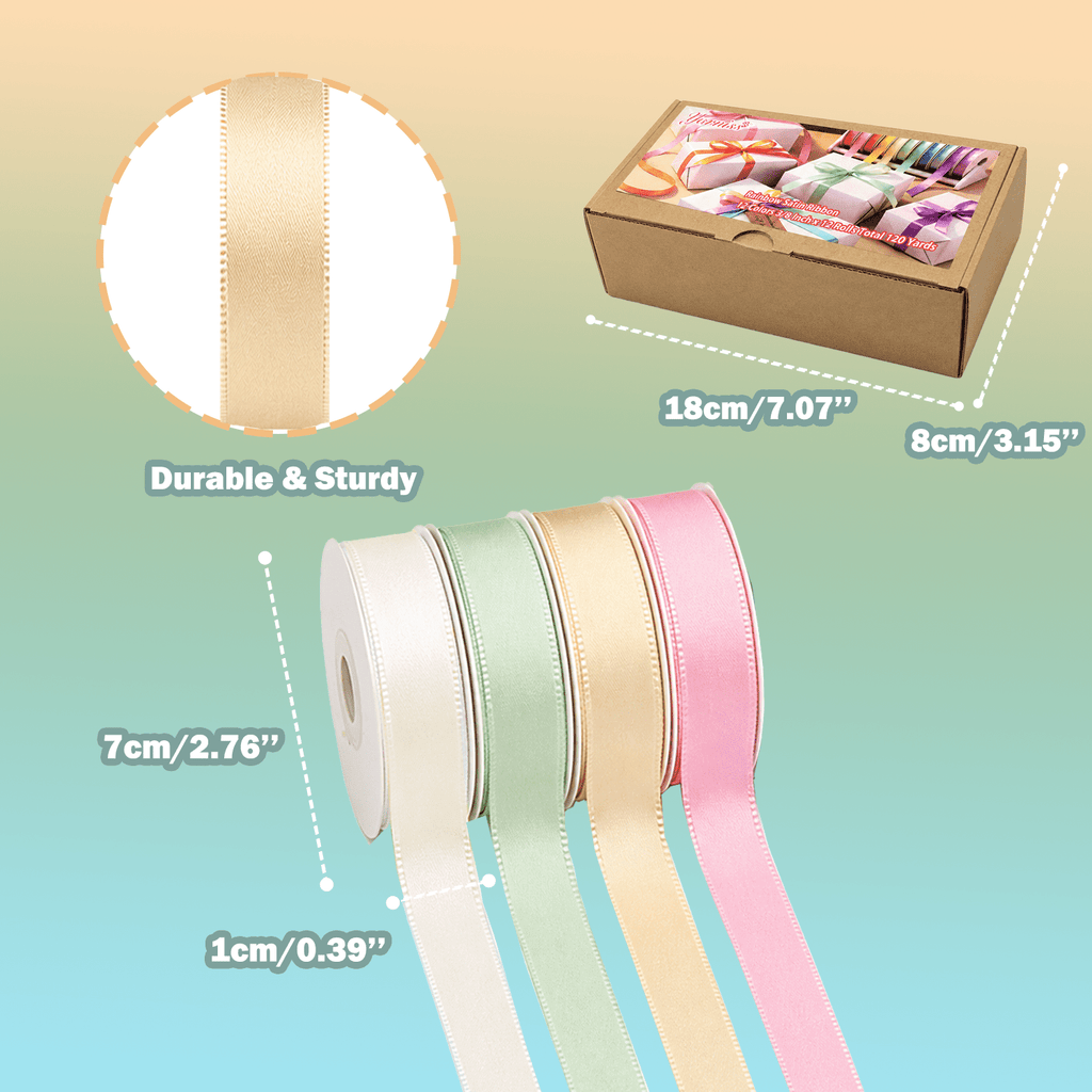 Yarniss Satin Ribbon Roll, 3/8 Inch, Double Faced Polyester, 20 Rolls, 100 Yards, for Crafts & Gift Wrapping