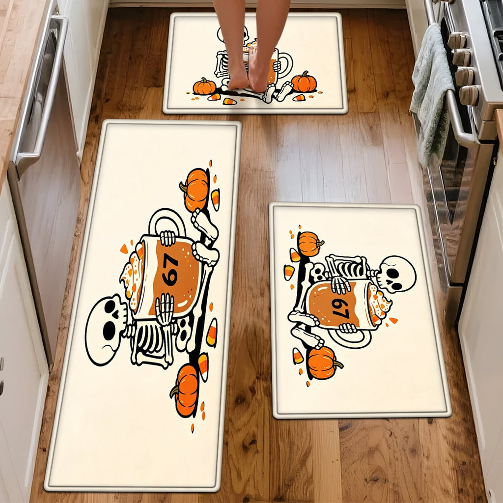 CCTFS Halloween Skeletons Holding Hot Drinks Household 1Pc Flannel Mat and Kitchen Rugs,Soft Non-slip for Bedroom Entryway