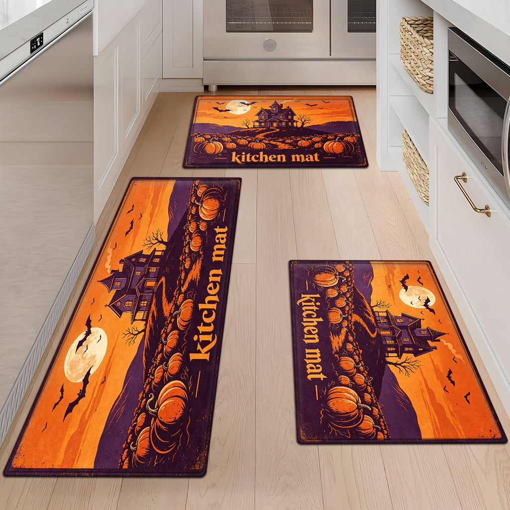 CCTFS Halloween Pumpkin Bat Candy 1Pc Flannel Mat and Kitchen Rugs,Soft Non-slip,Perfect for Home Bathroom