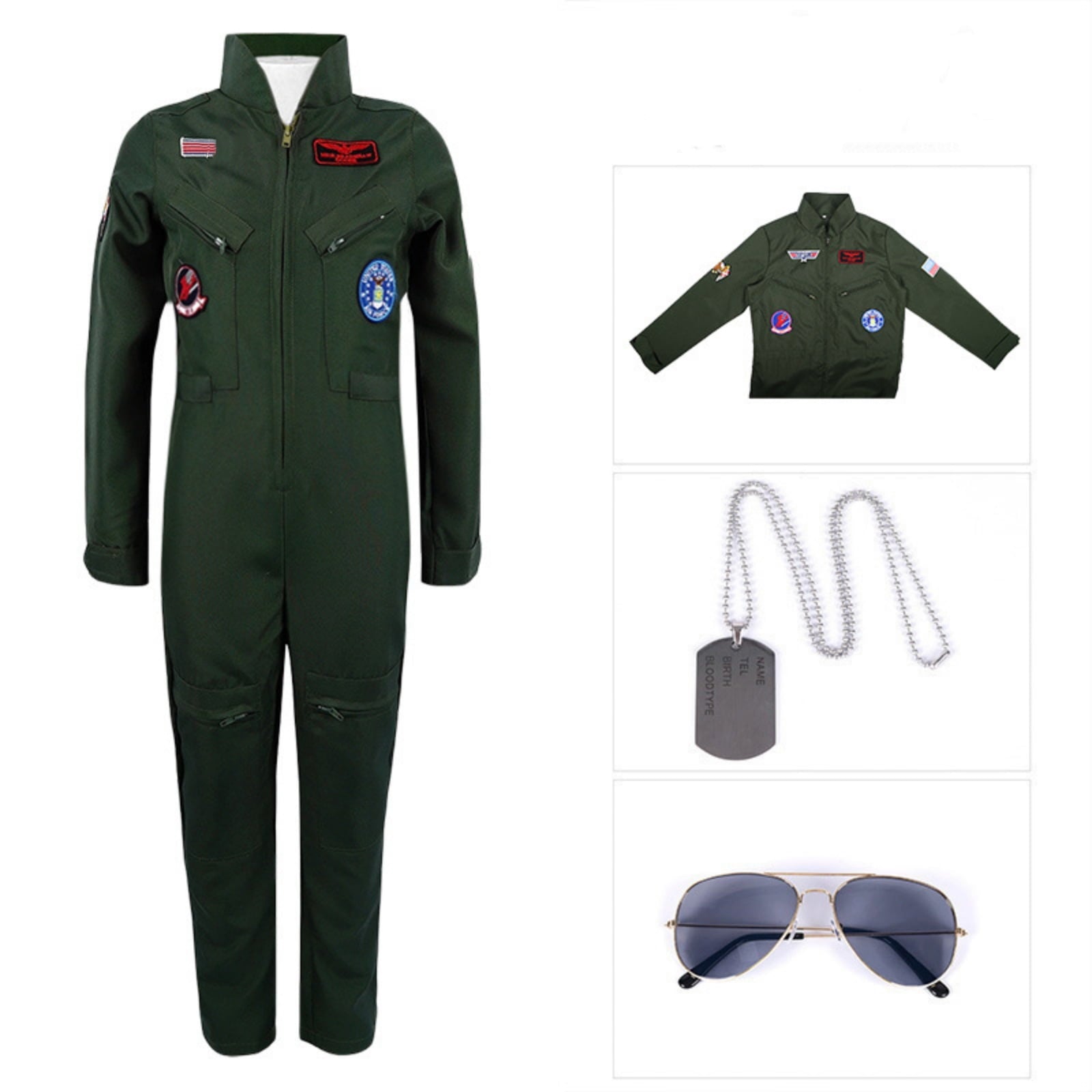 URSOFINE Kids Fighter Pilot Costume - Air Force Flight Suit Roleplay Dress Up with Aviator Accessories for Girls Boys