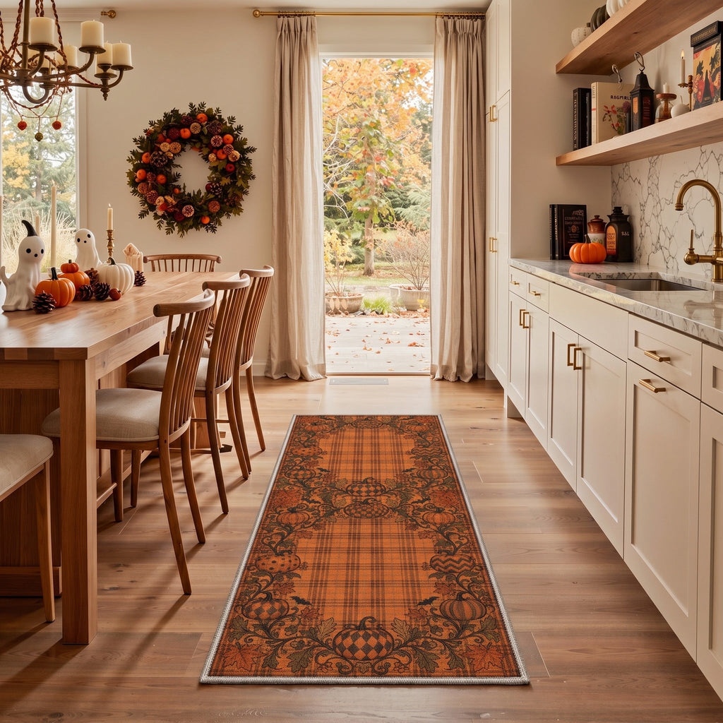 GENIMO 2'x7' Halloween Runner Rug, Washable Non Slip Soft Vintage Witch Indoor Outdoor Hallway Runner for Porch Patio Kitchen Entryway, Vintage Black