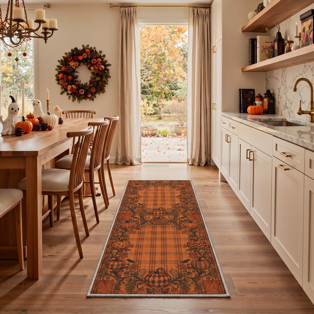 GENIMO 2'x7' Halloween Runner Rug, Washable Non Slip Soft Vintage Witch Indoor Outdoor Hallway Runner for Porch Patio Kitchen Entryway, Vintage Black