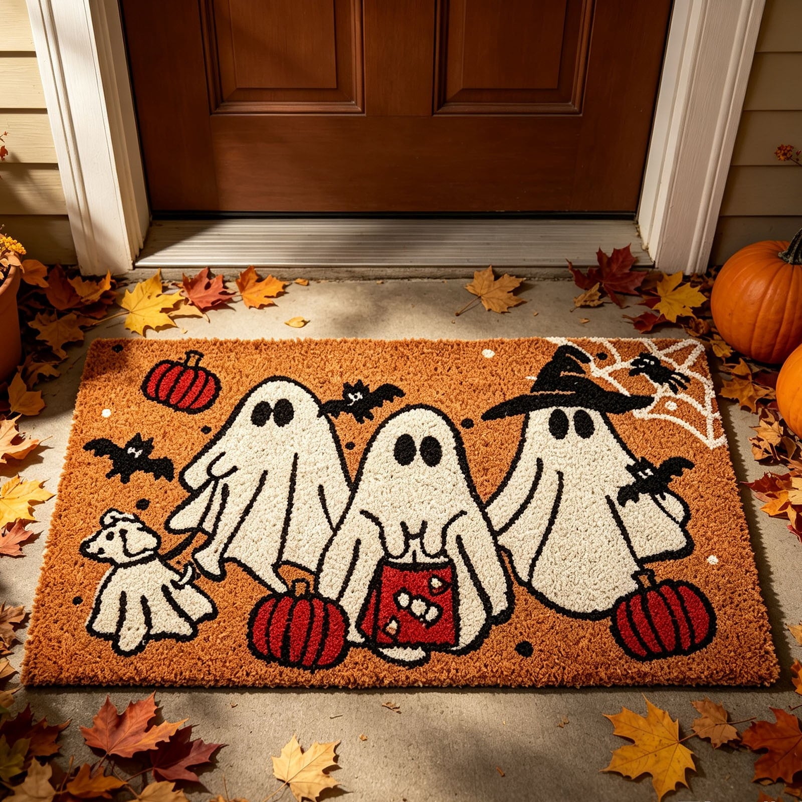 Halloween Doormat Vintage Retro Style Mat 23.6x15.7in Secure-Grip Absorbent Coir Look Entryway Rug for Front Porch Indoor Outdoor Decor by OVFUIZ