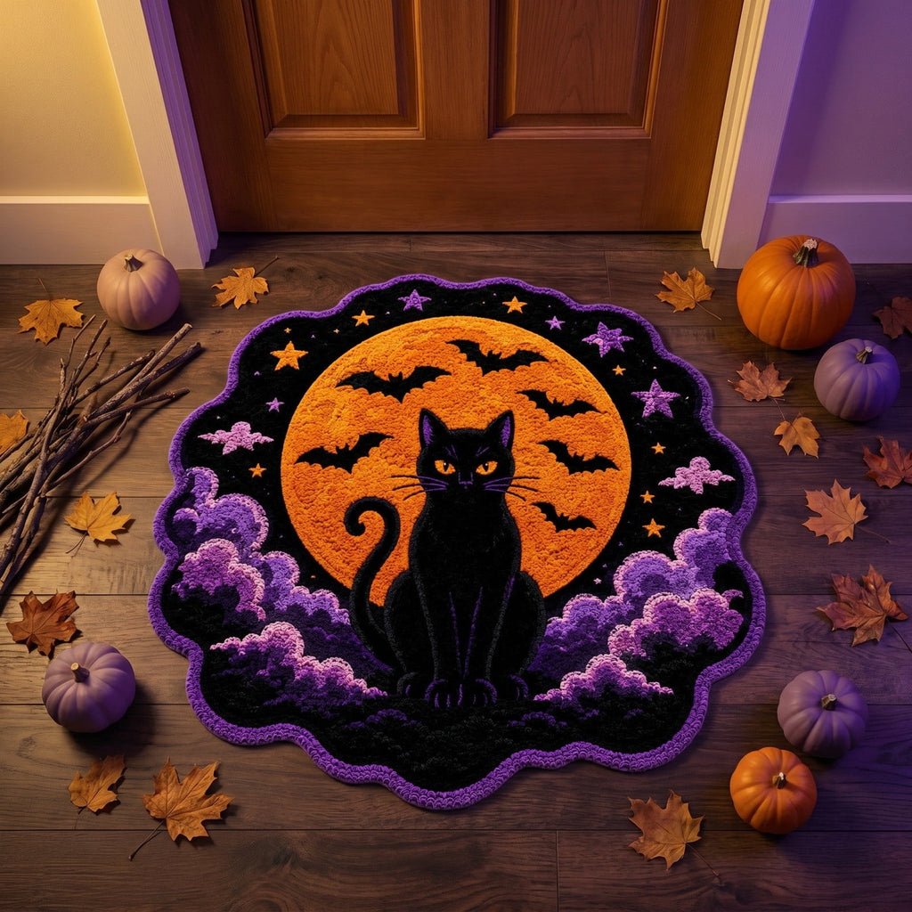 Halloween Round Rug Optical Ghost Pumpkin Mat 15.75in Diameter Polyester Skidproof & Soft for Entryway Bedroom Party by MPOISVA