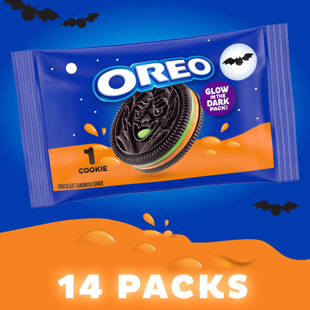 OREO Green and Orange Creme Chocolate Sandwich Cookies, Halloween Cookies, 14 Snack Packs