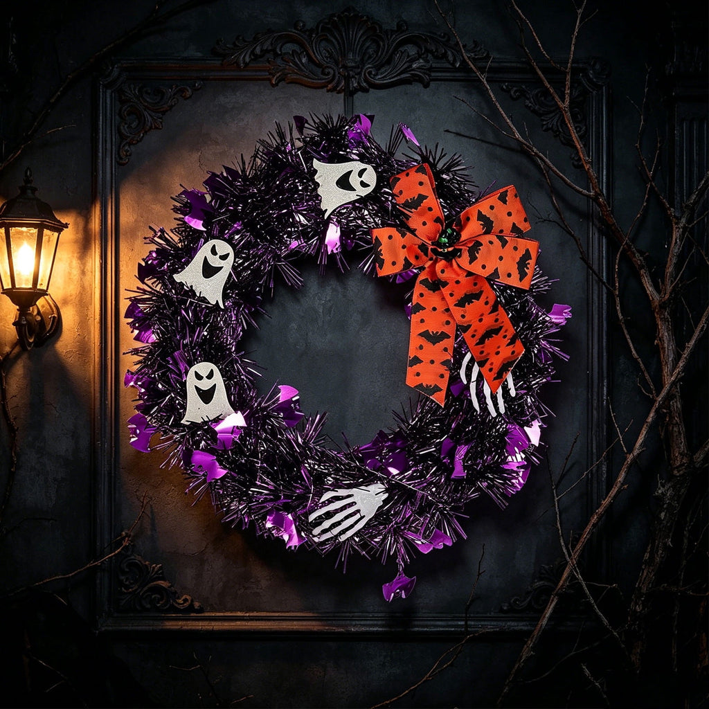 Boovnll Halloween Wreath, 18" Horror & Novelty Handmade Black Twig Glitter Bats Halloween Wreaths for Front Door Fireplace Wall Porch Party Decor, Halloween Decorations