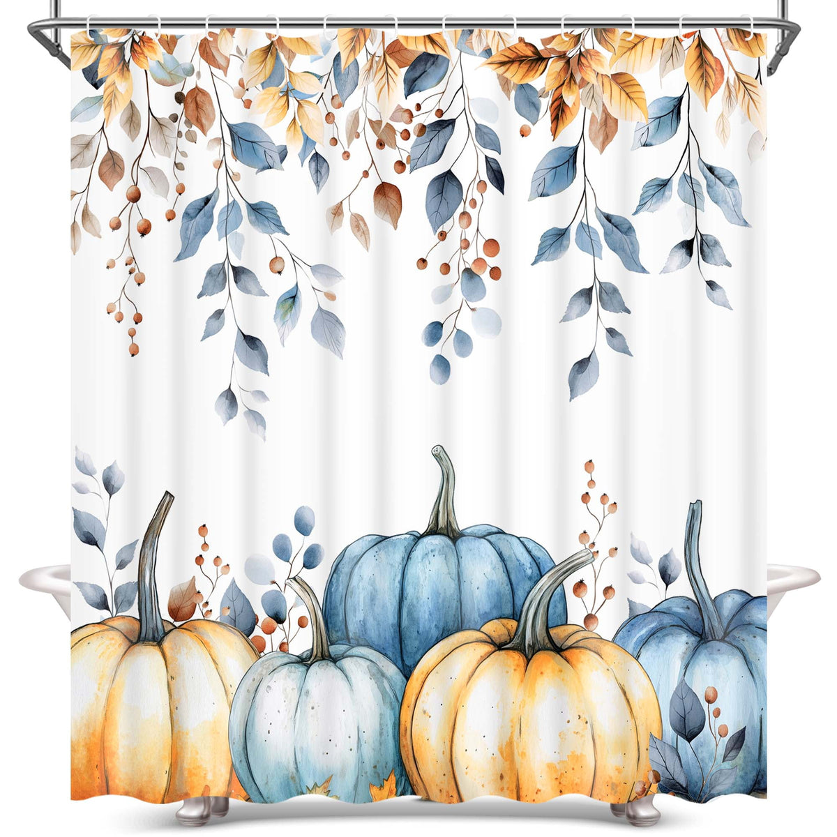 Ikfashoni Fall Shower Curtain with Hooks, Fall Decor for Home, Buffalo Plaid Pumpkin Waterproof Bathroom Curtains, 72"X72"