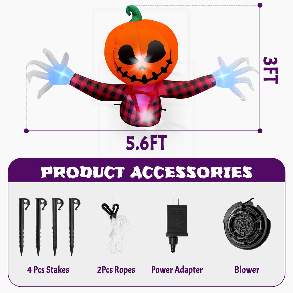 BeePrincess 5 FT Halloween Inflatable Pumpkin Ghost – Outdoor LED Blow-Up Decoration with Giant Arms, Light-Up Eyes, Waterproof Yard Decor for Lawn and Garden