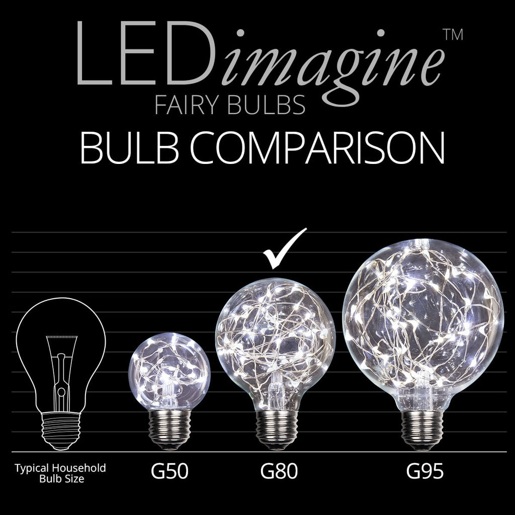 LEDimagine G80 Fairy Light Bulb, 50 Multicolor Color Changing LED Diodes Inside, Clear Glass Finish, E26 Base