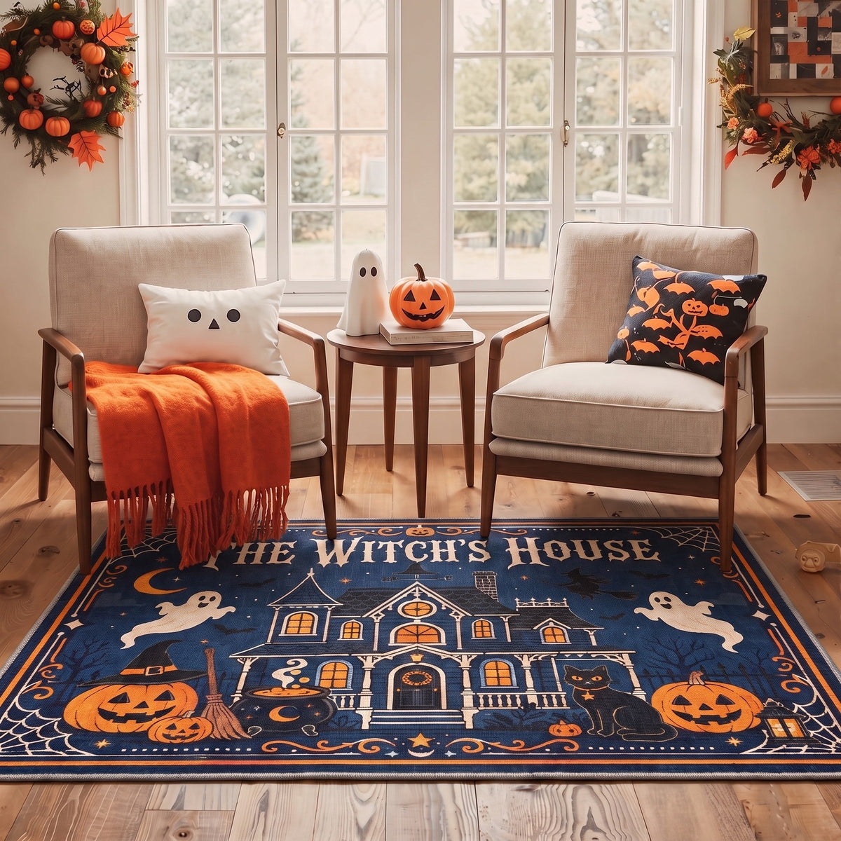 GENIMO 2'x3' Halloween Doormat, Washable Non Slip Soft Whimsical Cat Outdoor Door Mat for Front Door Covered Porch Patio Entryway, Vintage Black