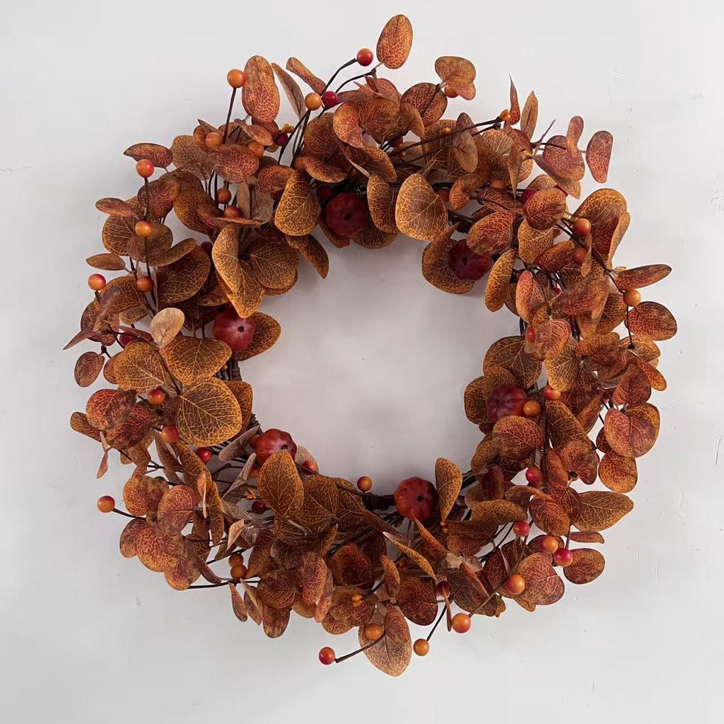 Fall Wreath Pumpkin Wreath for Front Door with Maple Leaves Harvest Wreath for Door Window Porch Thanksgiving Halloween Decor 20 Inch