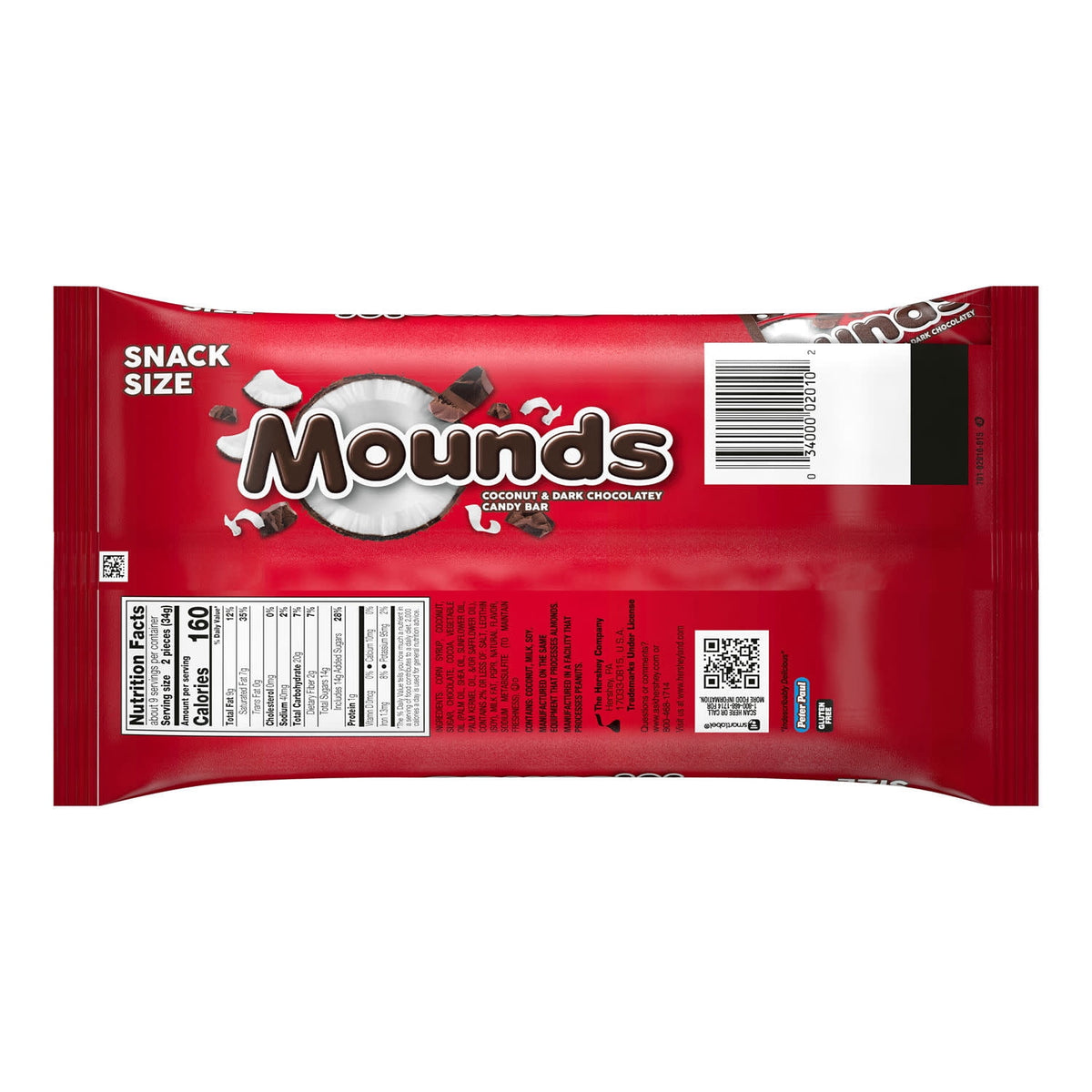 Mounds Coconut and Dark Chocolatey Snack Size, Halloween Candy Bag, 11.3 oz