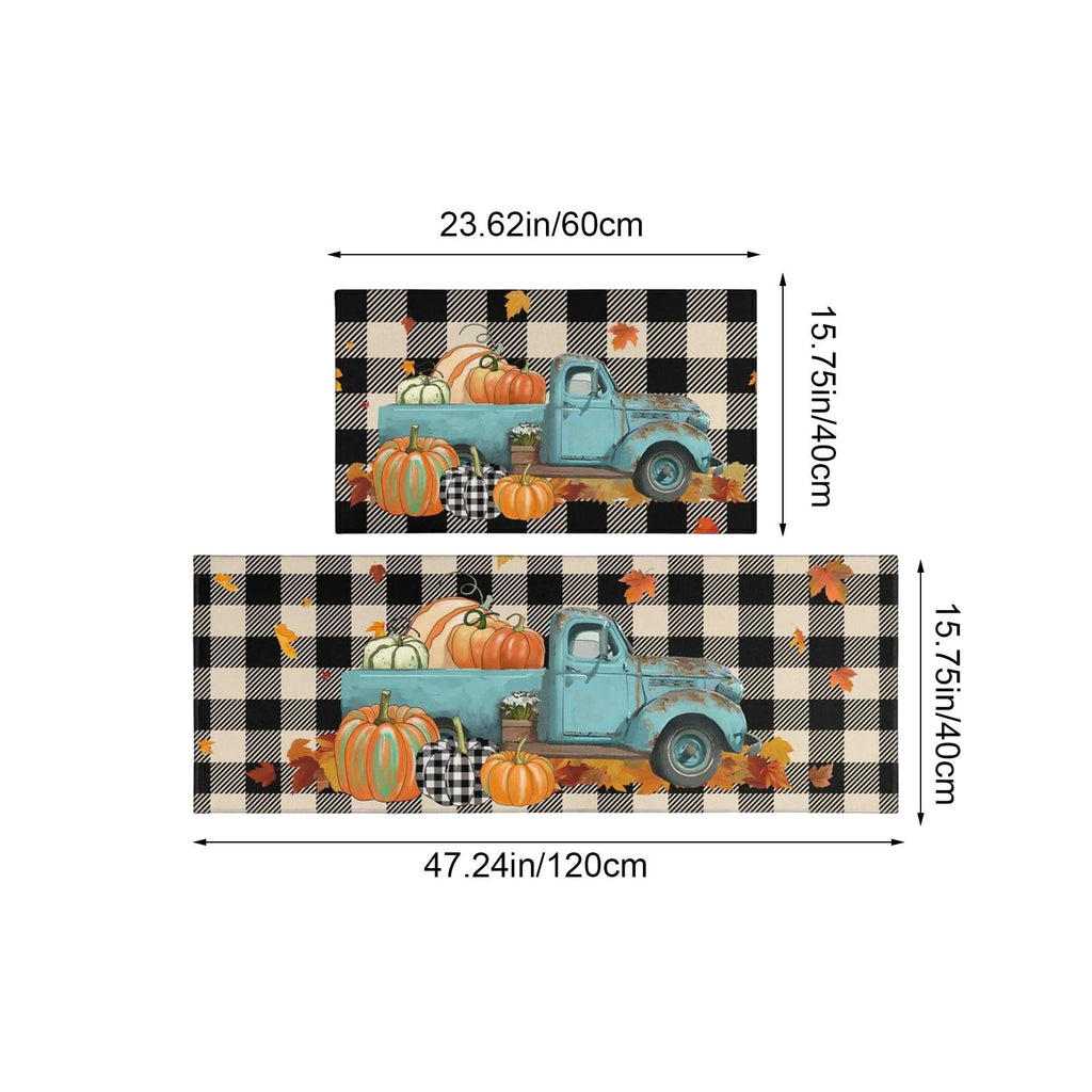 HOARBOEG Kitchen Floor Mat, Halloween Thanksgiving Fall Floor Mats 2-Piece Set - Non-Slip Pumpkin Maple Leaf Decor Rug for Bathroom Kitchen Porch Entrance, Holiday Home Decor