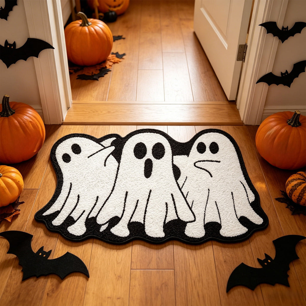 BingTong Cartoon Ghost Themed Fall Welcome Mat,Variety Spooky Adorable Ghost Shape Entryway Rug,Weather Resistant Low Profile Door Mat for Home Apartment Cafe Halloween Decoration Ghost F