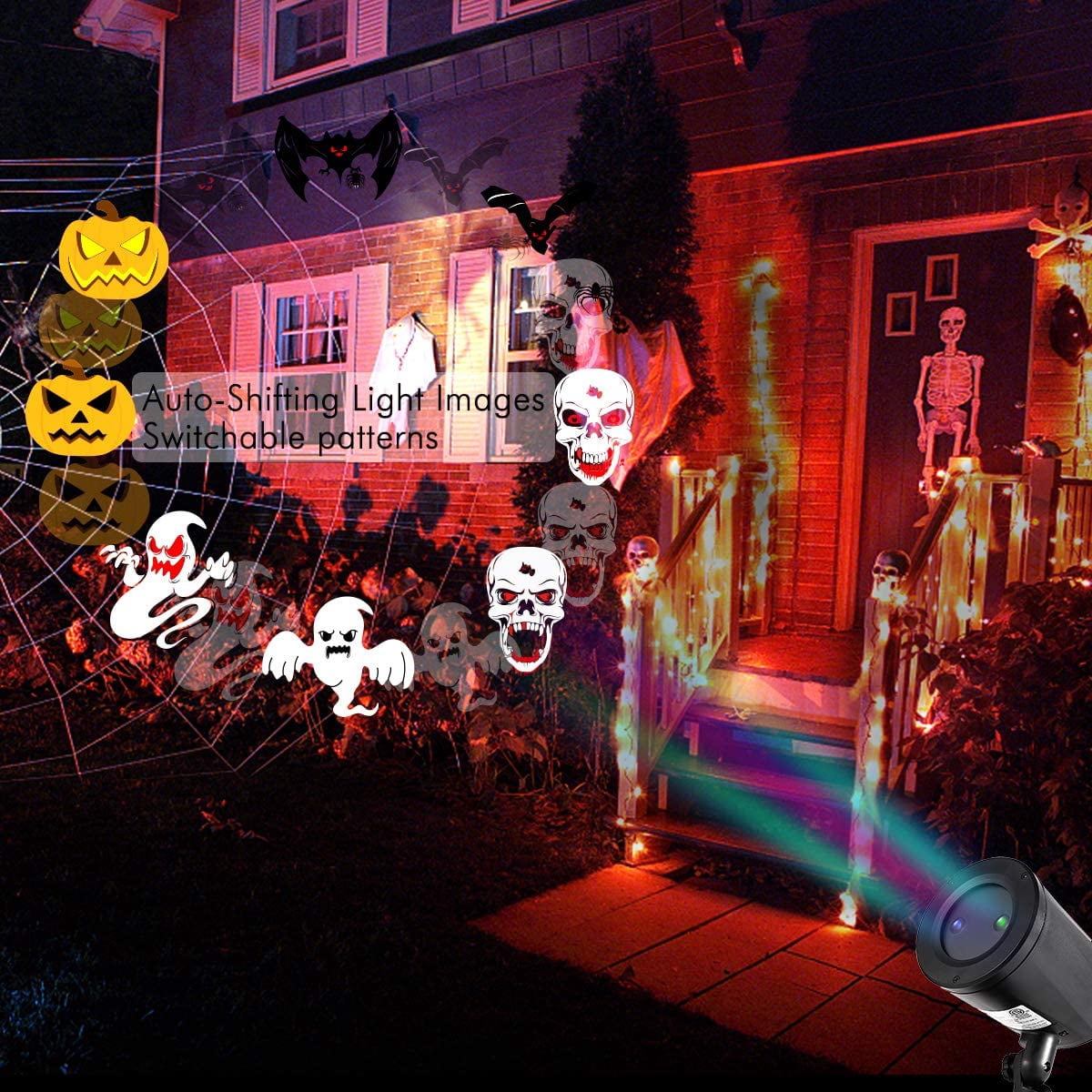 1byone Halloween Led Pattern Projection Lights Auto-Shifting Images & Switchable Pattern Outdoor/Indoor Use, IP65 Water-Resistant, High Resolution Graphics