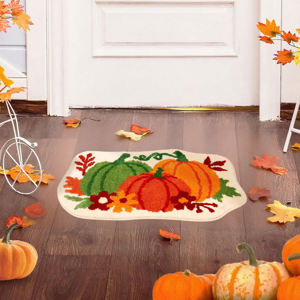 Fall Bathroom Rug Cute Pumpkin Shape Bath Mat Autumn Orange Non Slip Shower Rugs Foot Mat Front Door Mat Carpet Floor Rug for Kitchen Bedroom Living Room Family Decor