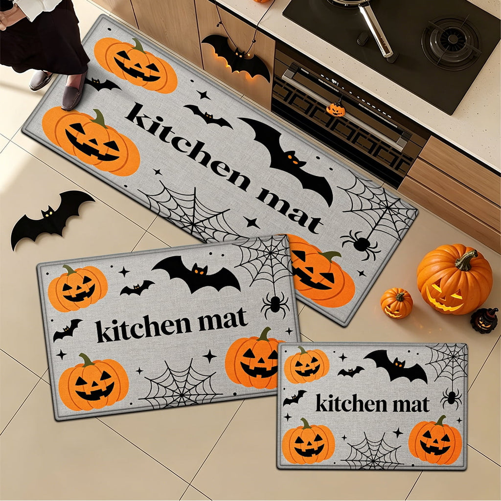 YIMEIS Halloween Pumpkin Lanterns 3Pcs Flannel Mat and Kitchen Rugs Set,Soft Non-slip,Perfect for Home Bathroom