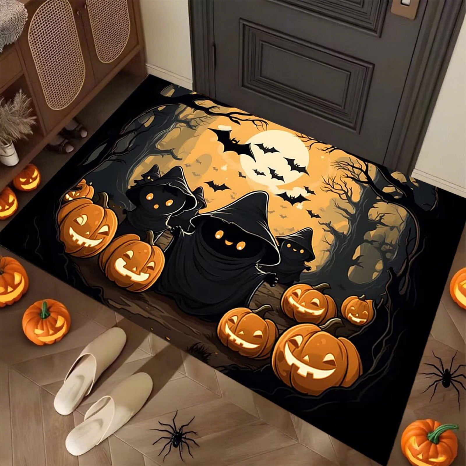 Xuniizn Halloween Mat, 16X24" Velvet Halloween Door Mat for Outside Entrance, Spooky Halloween Rug for Outdoor & Indoor, Non Slip Washable Halloween Doormat, Halloween Bathroom Decor