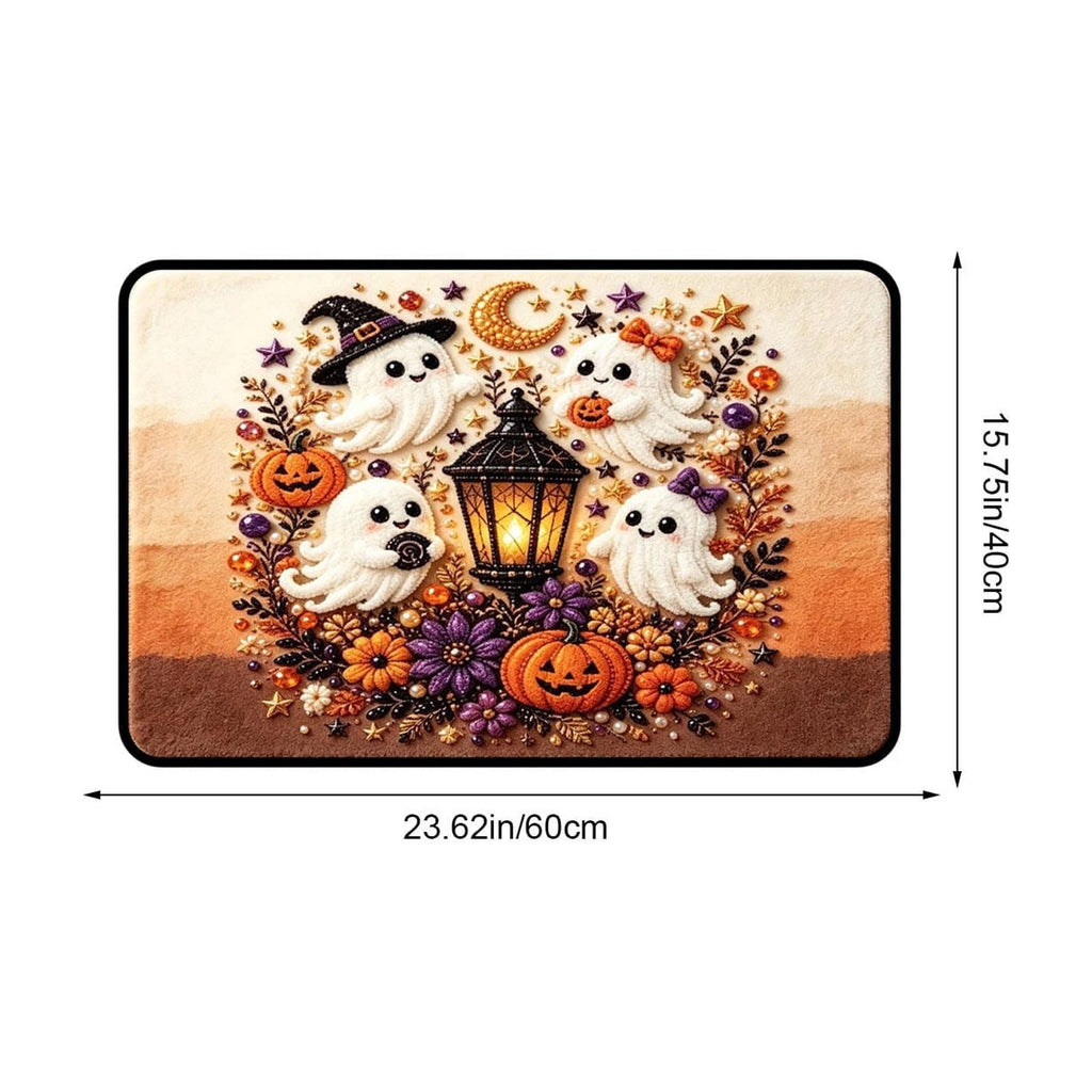 Halloween Doormat Ghost Bath Mat 23.6x15.7in Secure-Grip Absorbent Soft Faux Fur Rug for Bathroom Bedroom Living Room Decor by OVFUIZ