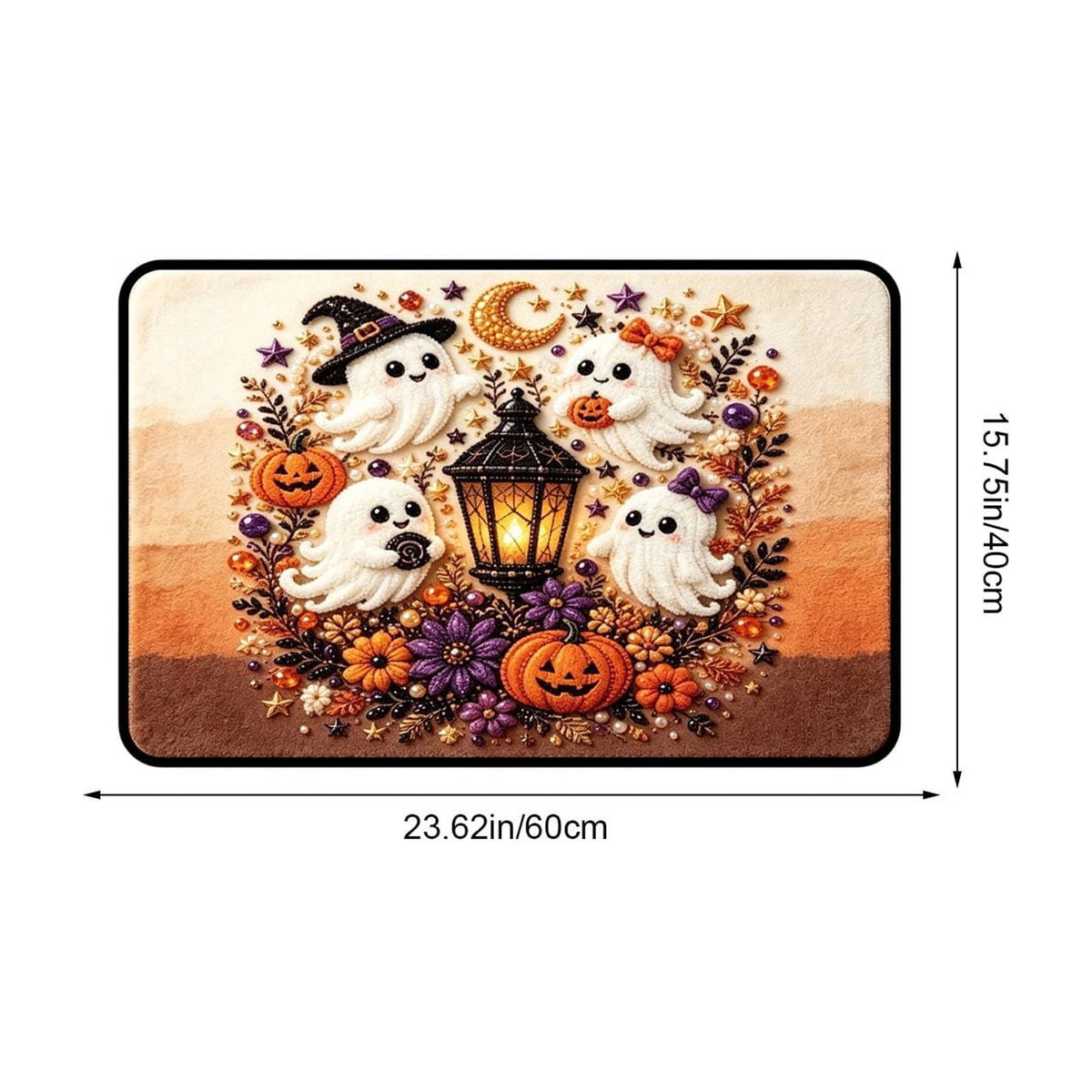 Halloween Doormat Ghost Bath Mat 23.6x15.7in Secure-Grip Absorbent Soft Faux Fur Rug for Bathroom Bedroom Living Room Decor by OVFUIZ
