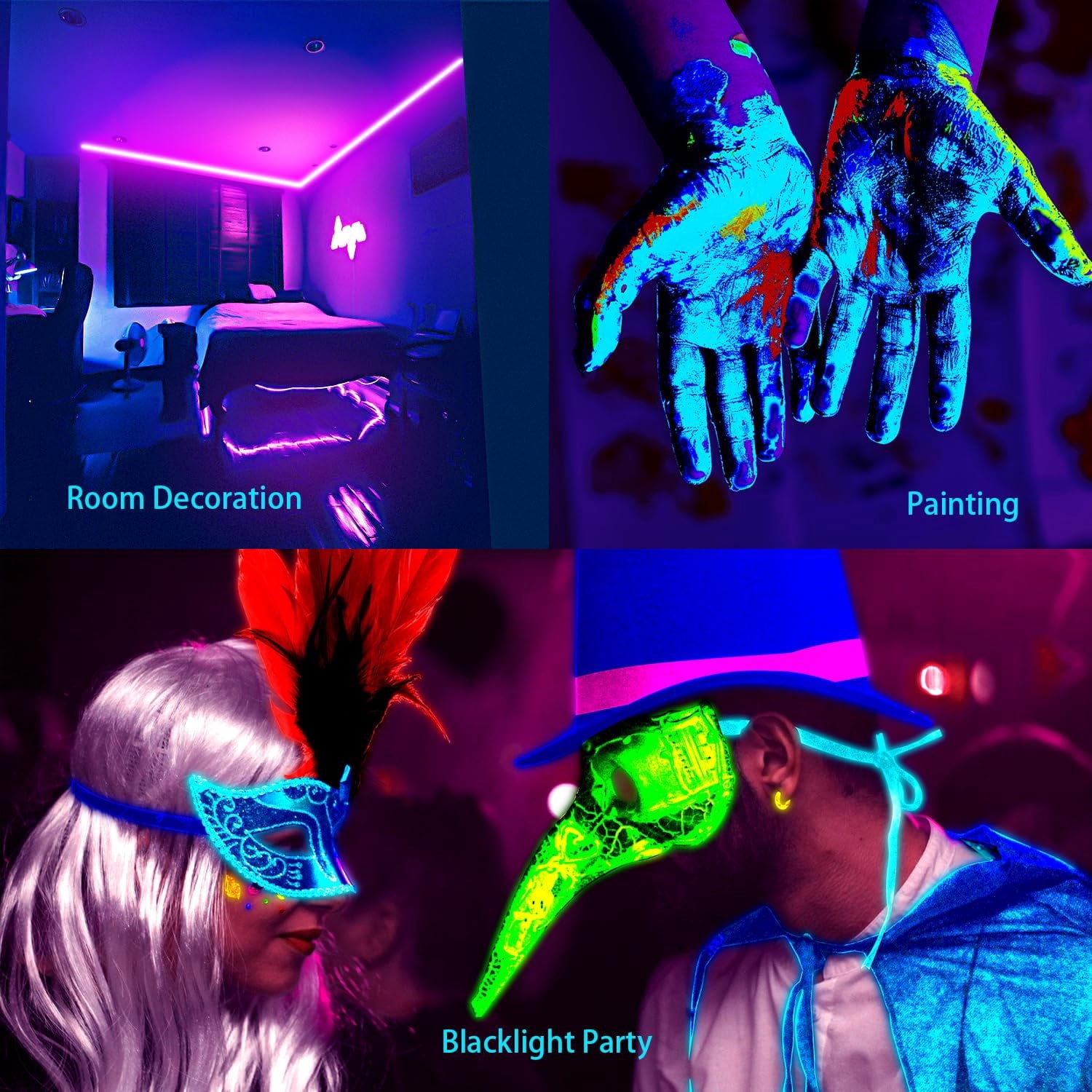 Gliztech 100FT Black Light Led Strip App Control, Black Light for Glow Party with Remote, Self Adhesive UV Light Strip for Halloween Decor, 24V