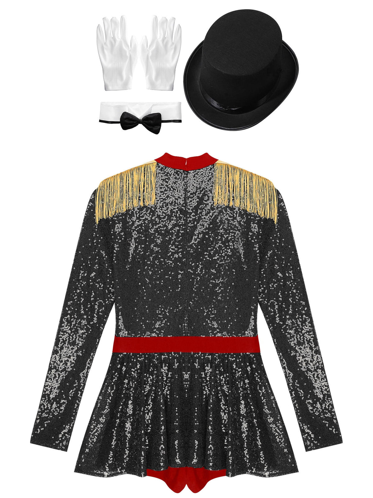 iiniim Womens Ringmaster Costume Circus Ring Leader Outfit Master Lion Tamer Fancy Bodysuit Black S
