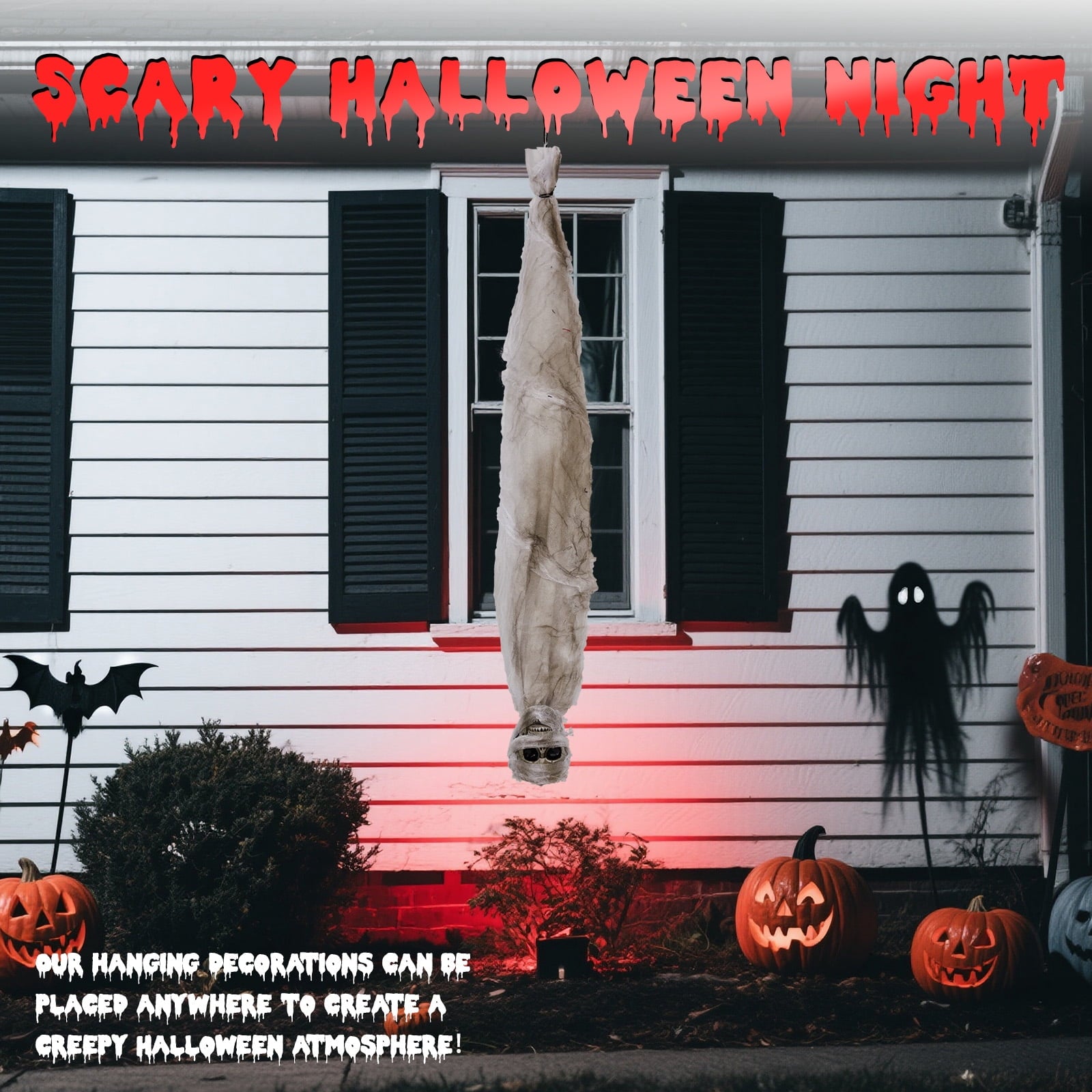 UBesGoo Halloween Hanging Skeleton 3ft Halloween Animated Decoration Zombie w/ Pre-Recorded Screaming, LED Eyes