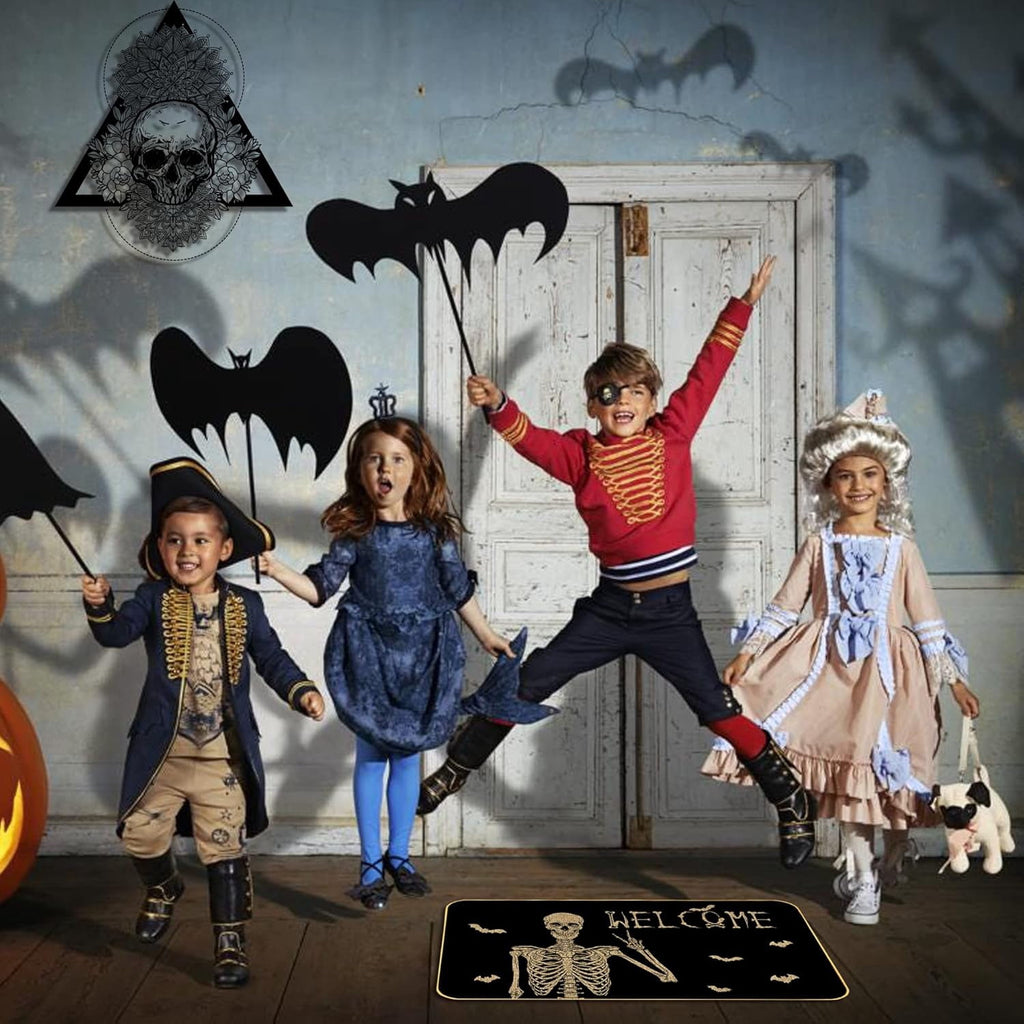 ASKETAM Halloween Doormat Indoor/Outdoor Non-Slip Carpet 19.5" x 31.3" (Happy Skeleton Bat)