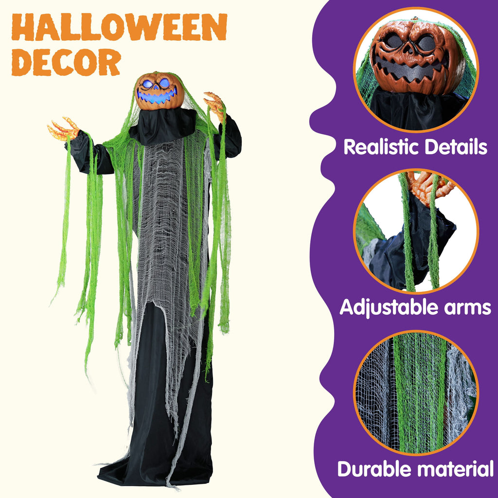 Joyfy 67" Standing Grim Reaper with Chain, Large Halloween Decorations Outdoor, Life Size Animatronics Skelton, Sound-Actived Party Decor with Creepy Sound & LED Eyes, Scary Haunted House Props
