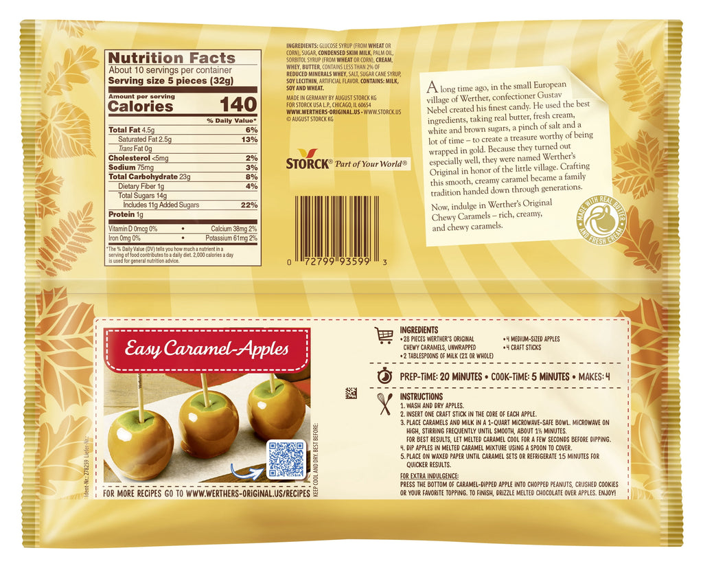 Werther’s Original Chewy Caramel Baking Candy, 10.8 oz – Premium Baking Ingredients for Cookies, Brownies, Cakes & Desserts