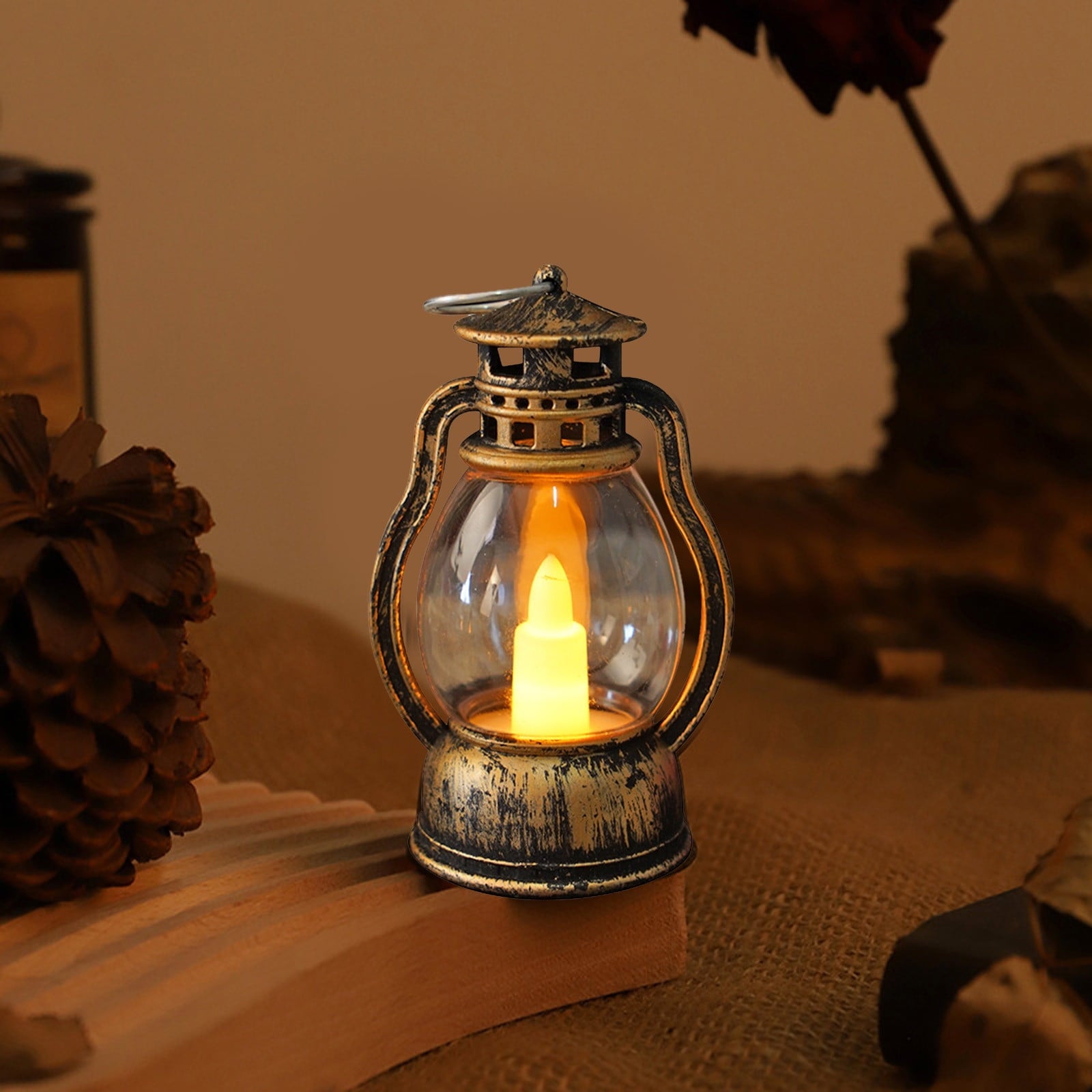 Djiypn Mini Lanterns 2Pack LED Small Lanterns Decorative Indoor Outdoor Hanging Lantern Decorative Candle Light Farmhouse Decor for Weddings Western Camping Party Halloween Christmas Decorations