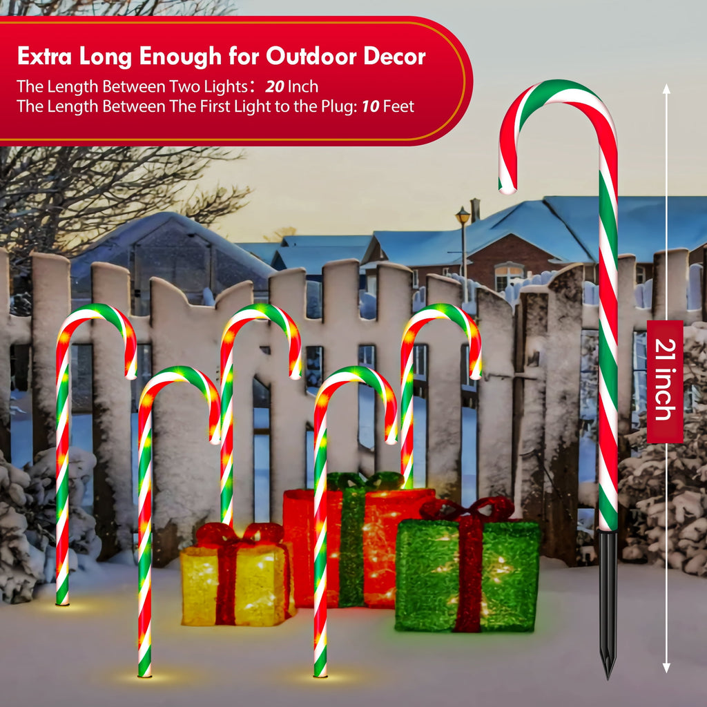 Christmas Candy Cane Lights 21” 10 Pack 8 Lighting Modes Flickering Candy Cane Pathway Marker Outdoor Indoor Waterproof UL Listed Christmas Lighting Decoration Light