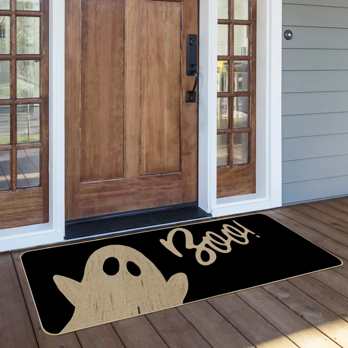 Sm:)e Polka Dot Black Cat, Jack-O'-Lantern, Ghost Halloween Welcome Doormat, 17x29 Inch