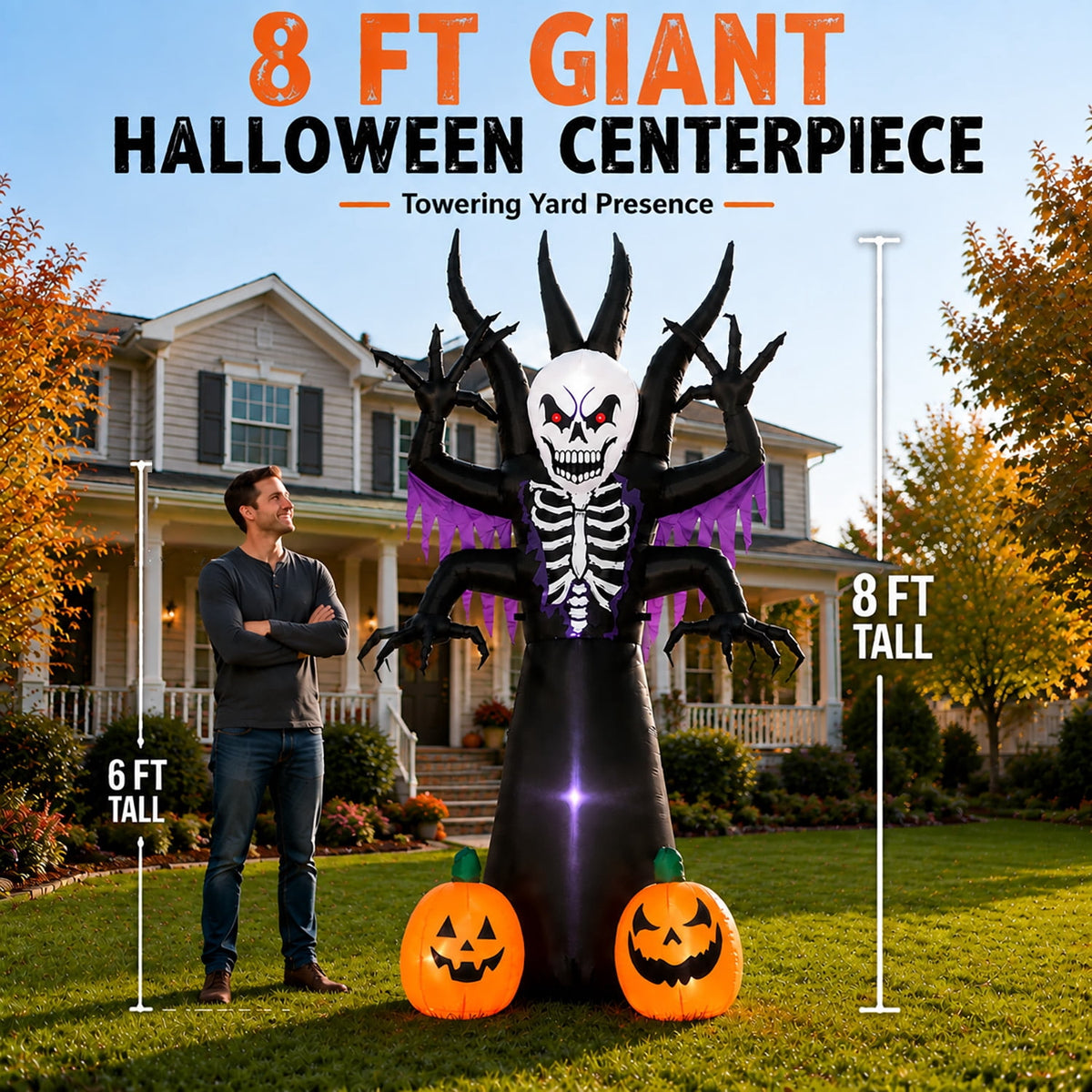 Toiyjofe 6ft Halloween Inflatable Black Cat with Jack-o'-Lantern & LED Lights, Trick-or-Treat Yard Decoration with Witch Hat for Outdoor Lawn & Porch