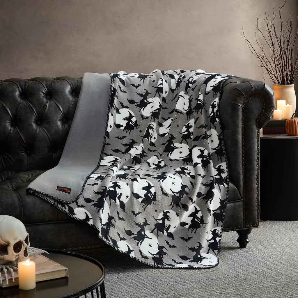 Boo-tique Halloween Plush Soft Oversized Couch Throw Blanket, Cats and Pumpkins, Orange, 50 x 72 in