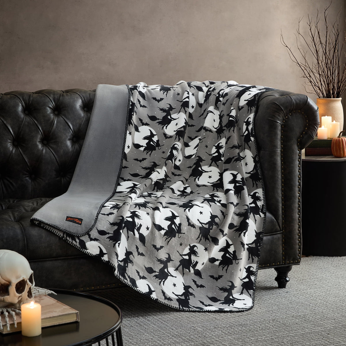 Boo-tique Halloween Plush Soft Oversized Couch Throw Blanket, Cats and Pumpkins, Orange, 50 x 72 in