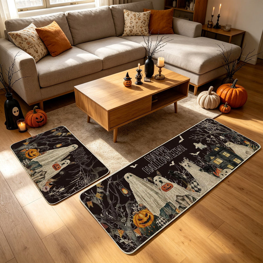 Halloween Doormat Ghost Bath Mat 23.6x15.7in Secure-Grip Absorbent Soft Faux Fur Rug for Bathroom Bedroom Living Room Decor by OVFUIZ