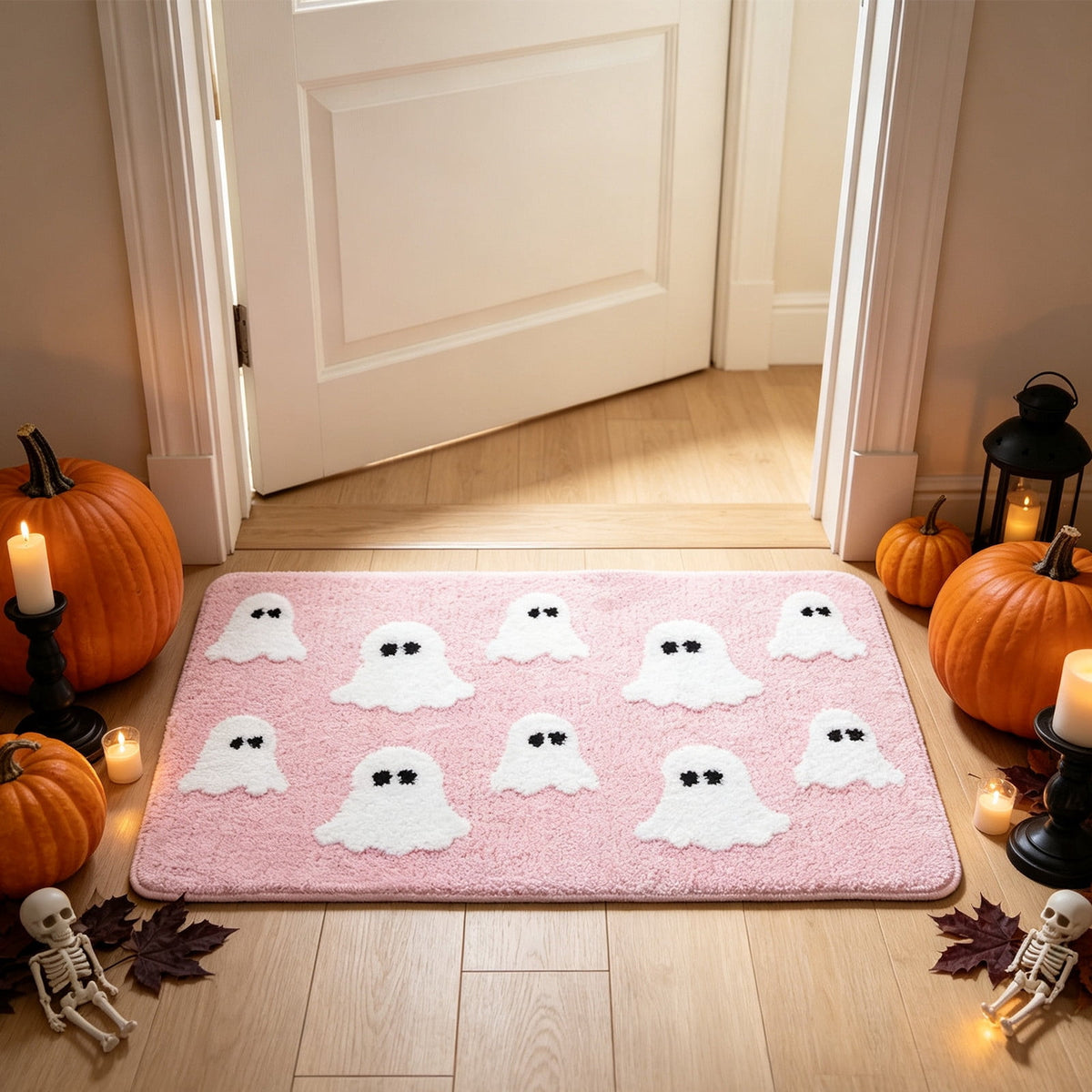 Halloween Ghost Door Mat, Cute Welcome Mat for Front Door Porch Entryway Haunted Outdoor Decor Spooky Decorative Entrance Doormat Non Slip Halloween Rug, 16" x 24"
