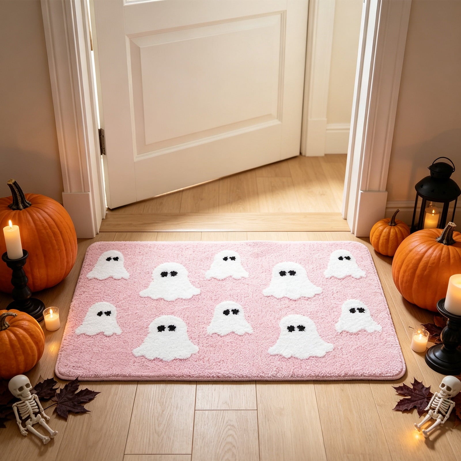 Halloween Doormat Ghost Bath Mat 23.6x15.7in Secure-Grip Absorbent Soft Faux Fur Rug for Bathroom Bedroom Living Room Decor by OVFUIZ